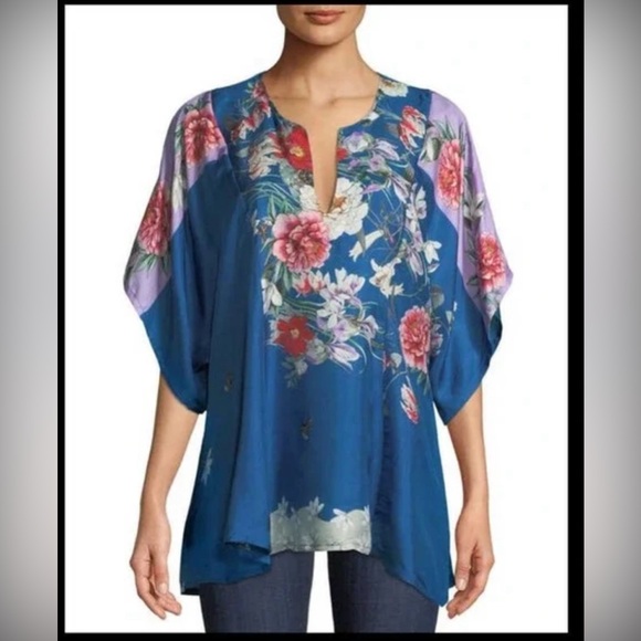 Johnny Was Samira Challis Silk Top Poncho - Picture 2 of 8